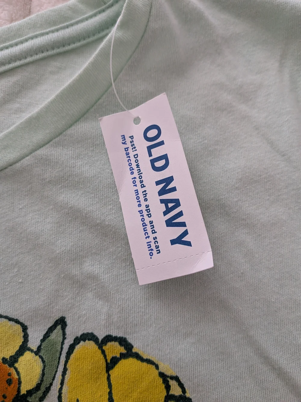 Old Navy Mint Green Tee with Yellow Floral Heart Graphic